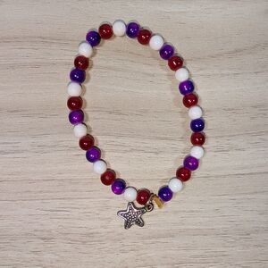 Beaded Bracelet Starfish Charm Red White Purple Stretch Beach Jewelry